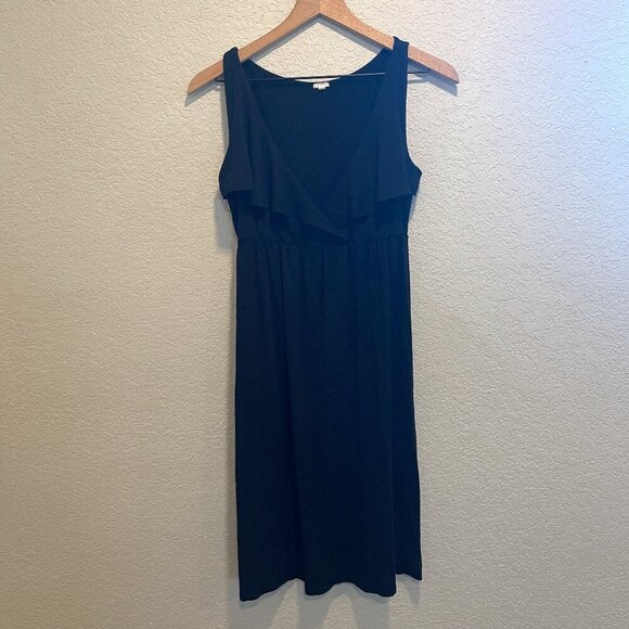 J Crew Black Ruffle Front Sleeveless Mid Length Dress Small - Picture 1 of 5